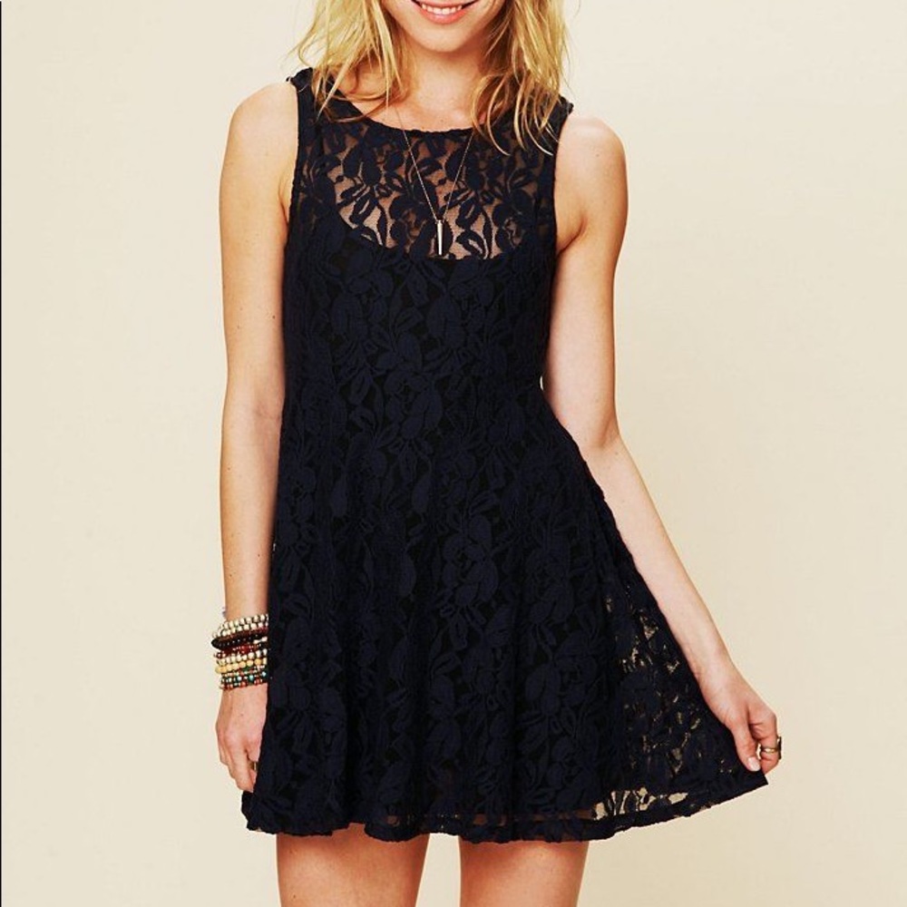 Free People Navy Miles of Lace Dress
